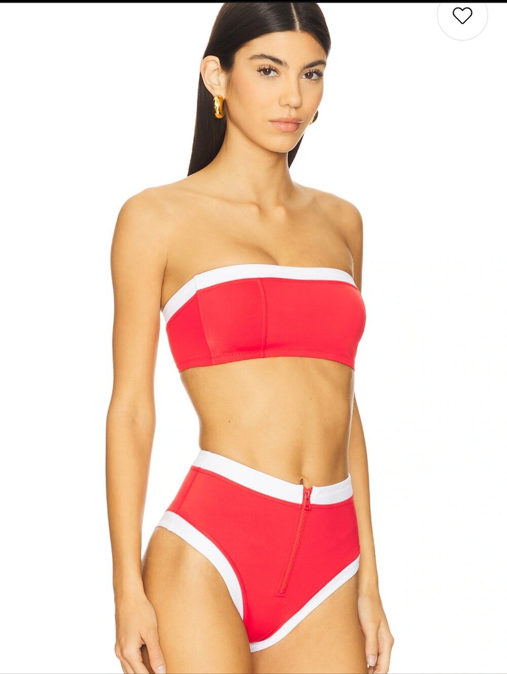 NWT Gigi C Zoe Red White Scuba Bikini Set Medium High Waist Zipper Bandeau